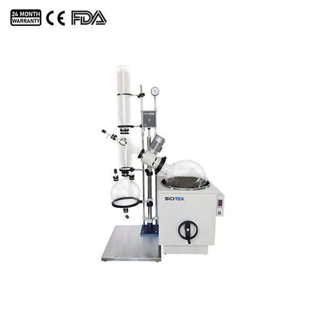 المبخر الدوار، مع مكبس على قارورة الاستقبال